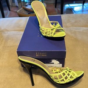 Unworn lime green high heel slides Stuart Weitzman